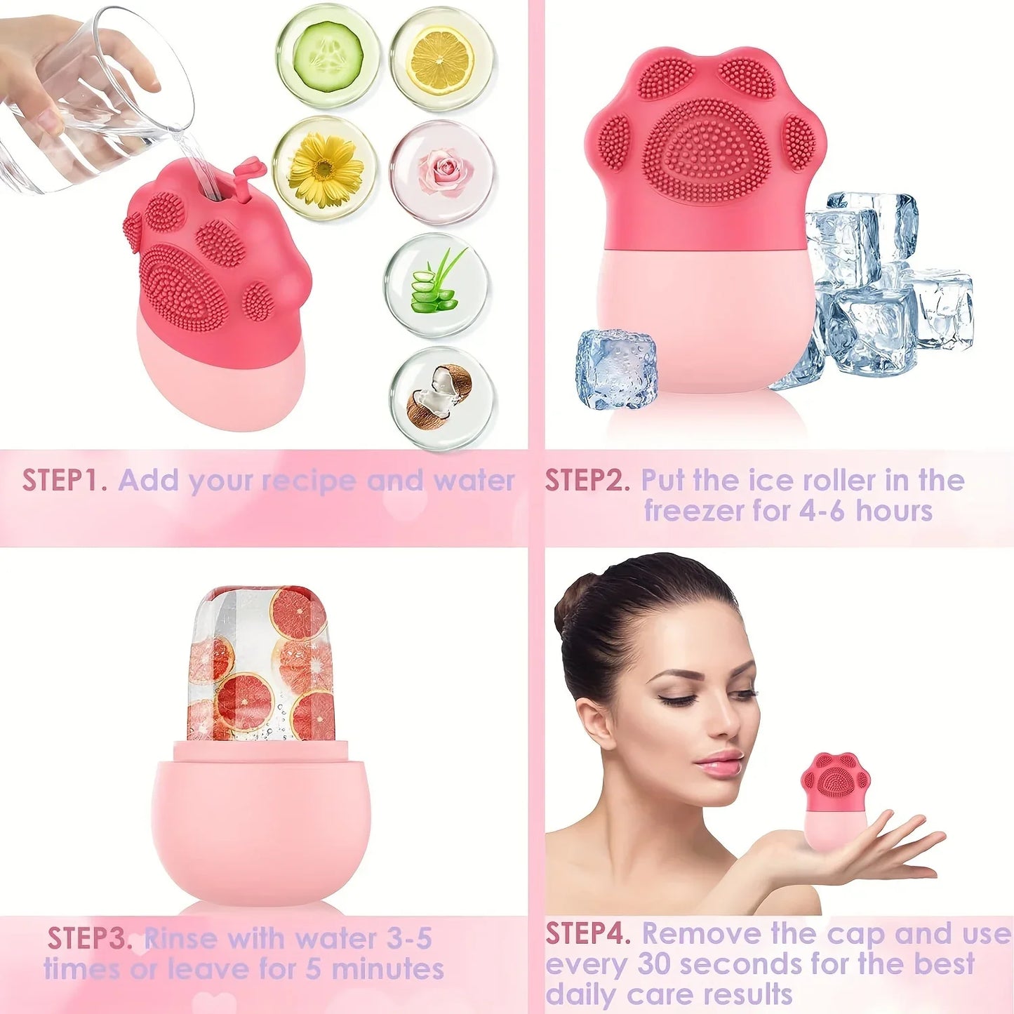 Roller facial/ rolă facială cu gheață pentru îngrijirea pielii - Reduce umflarea ochilor și masează fața - Răsfățul zilnic al tenului tău!