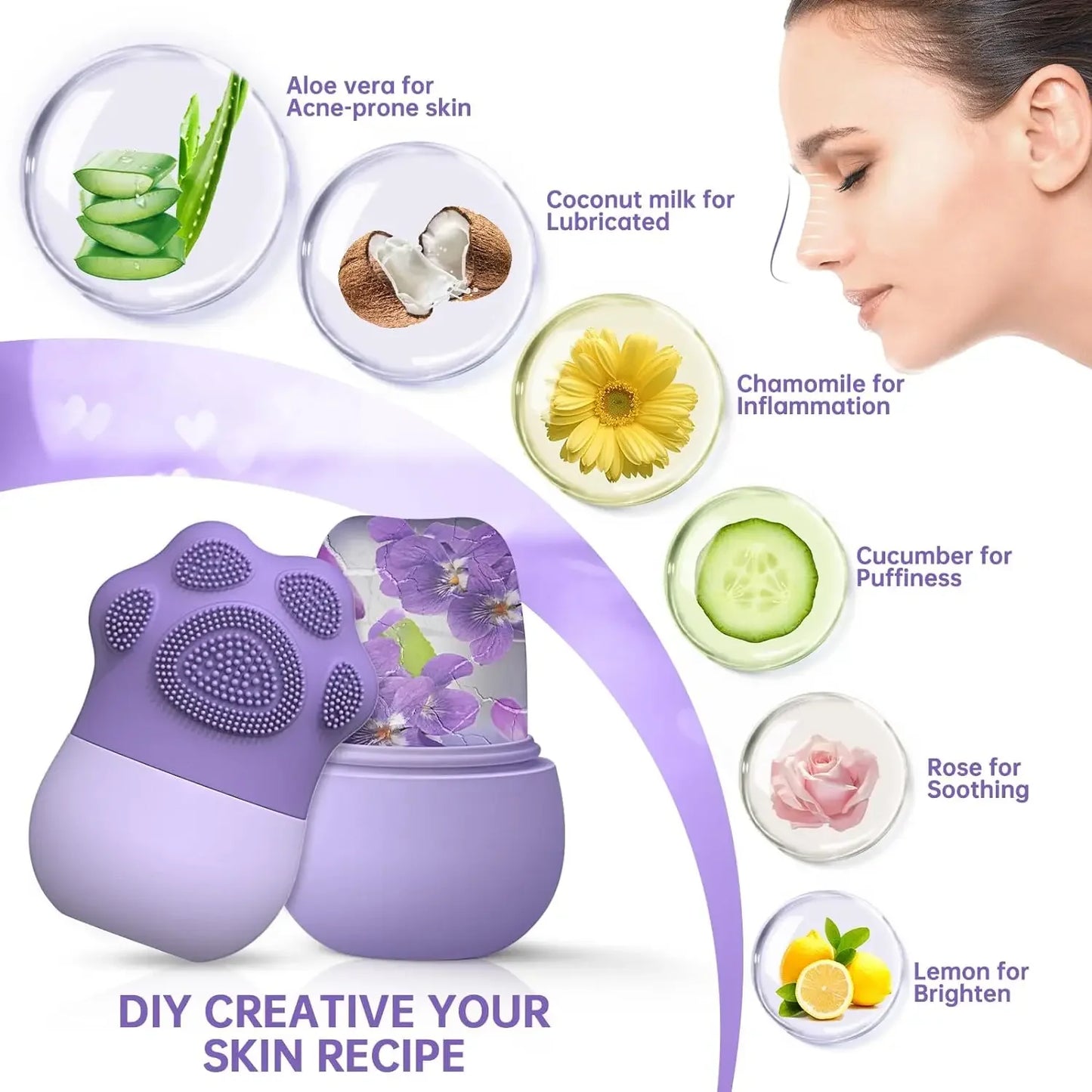 Roller facial/ rolă facială cu gheață pentru îngrijirea pielii - Reduce umflarea ochilor și masează fața - Răsfățul zilnic al tenului tău!